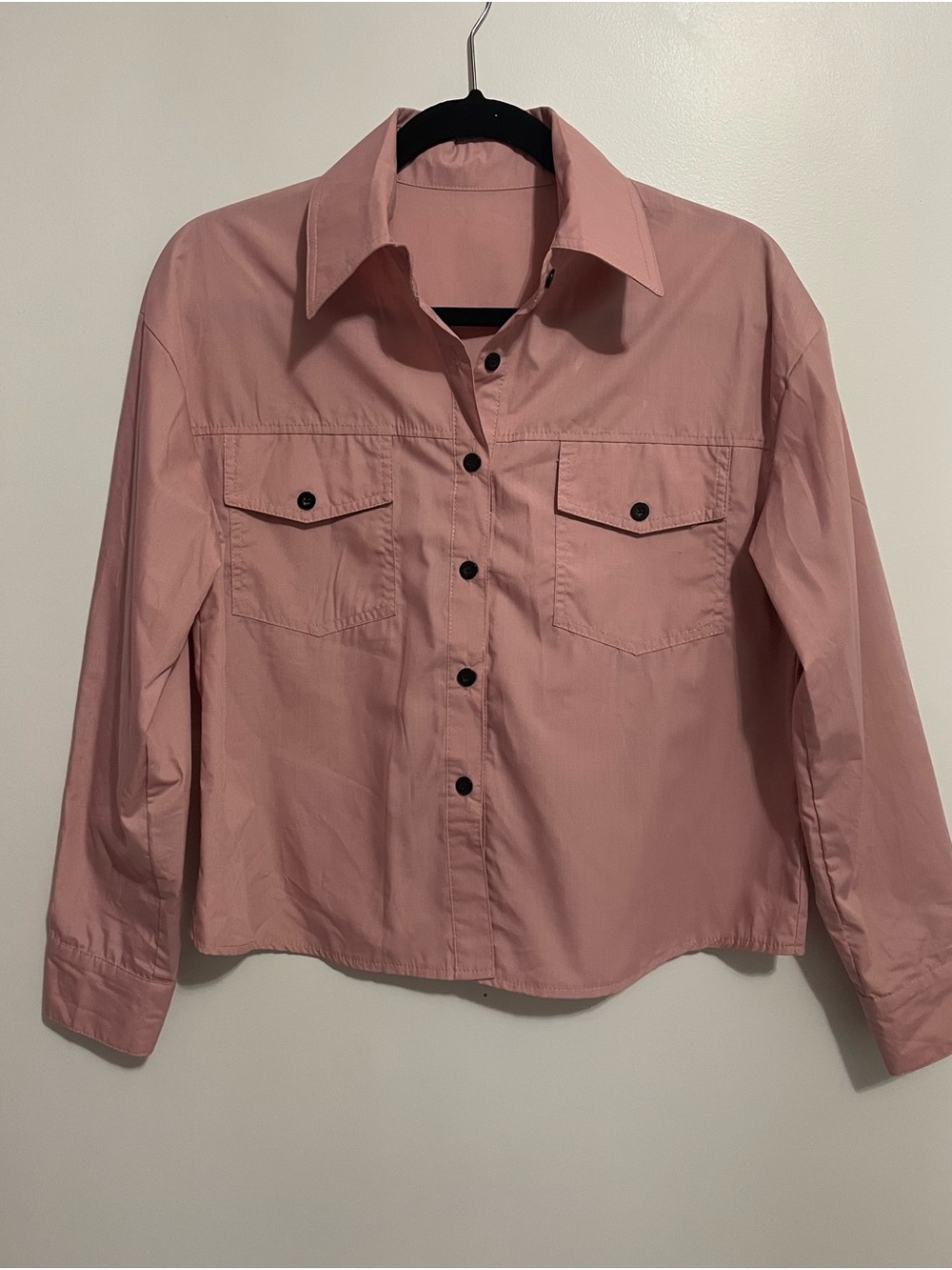 Cropped Button-Front Shirt Blouse in Dusty Rose